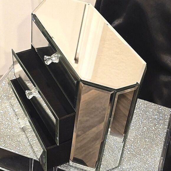 American Atlier Oblong Octagon 3-Drawer Mirror Jewelry Storage Box - Picture 6 of 10